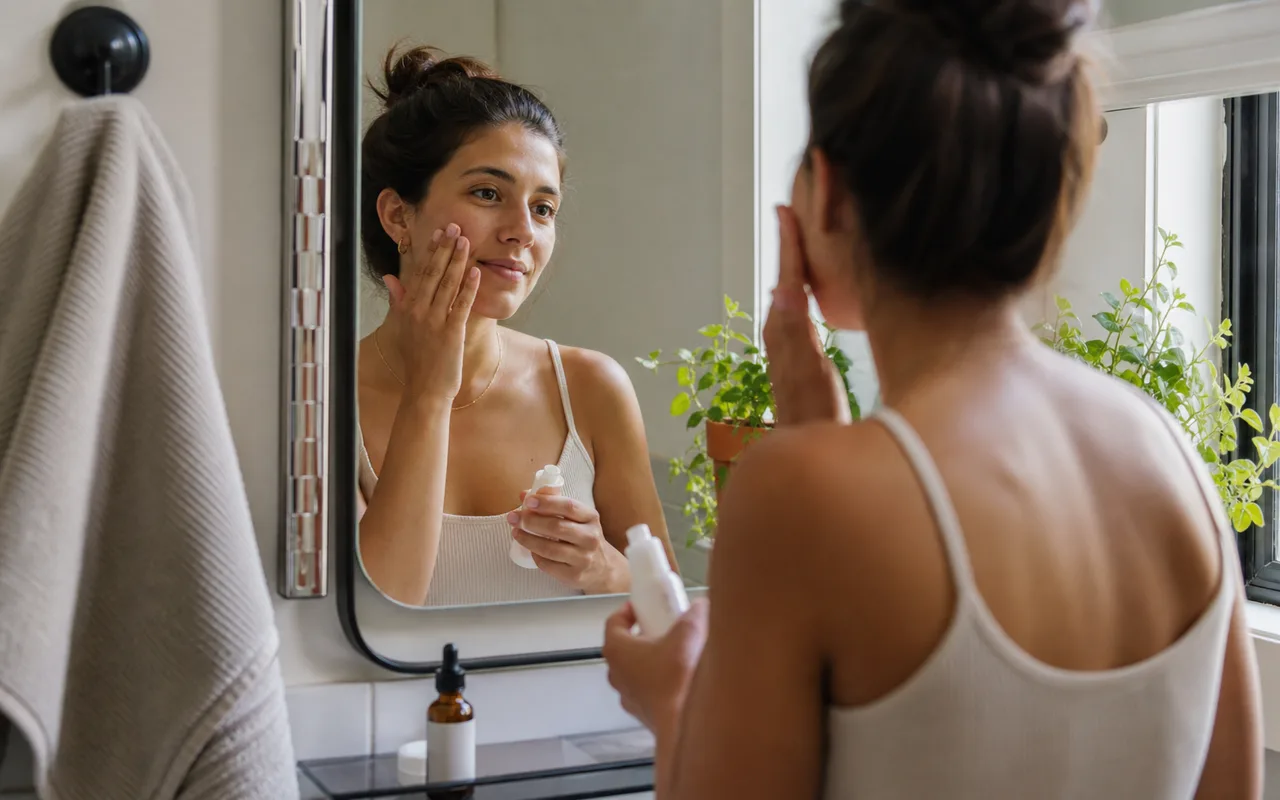 Everyday beauty products in a natural home setting